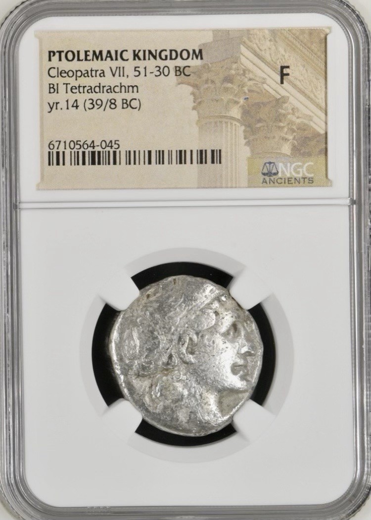 THE CLEOPATRA VII 39BC-38BC Ptolemaic Kingdom Coin NGC Graded Fine Yr14 Ptolemy THE CLEOPATRA VII 39BC-38BC Ptolemaic Kingdom Coin NGC Graded Fine Yr14 Ptolemy
