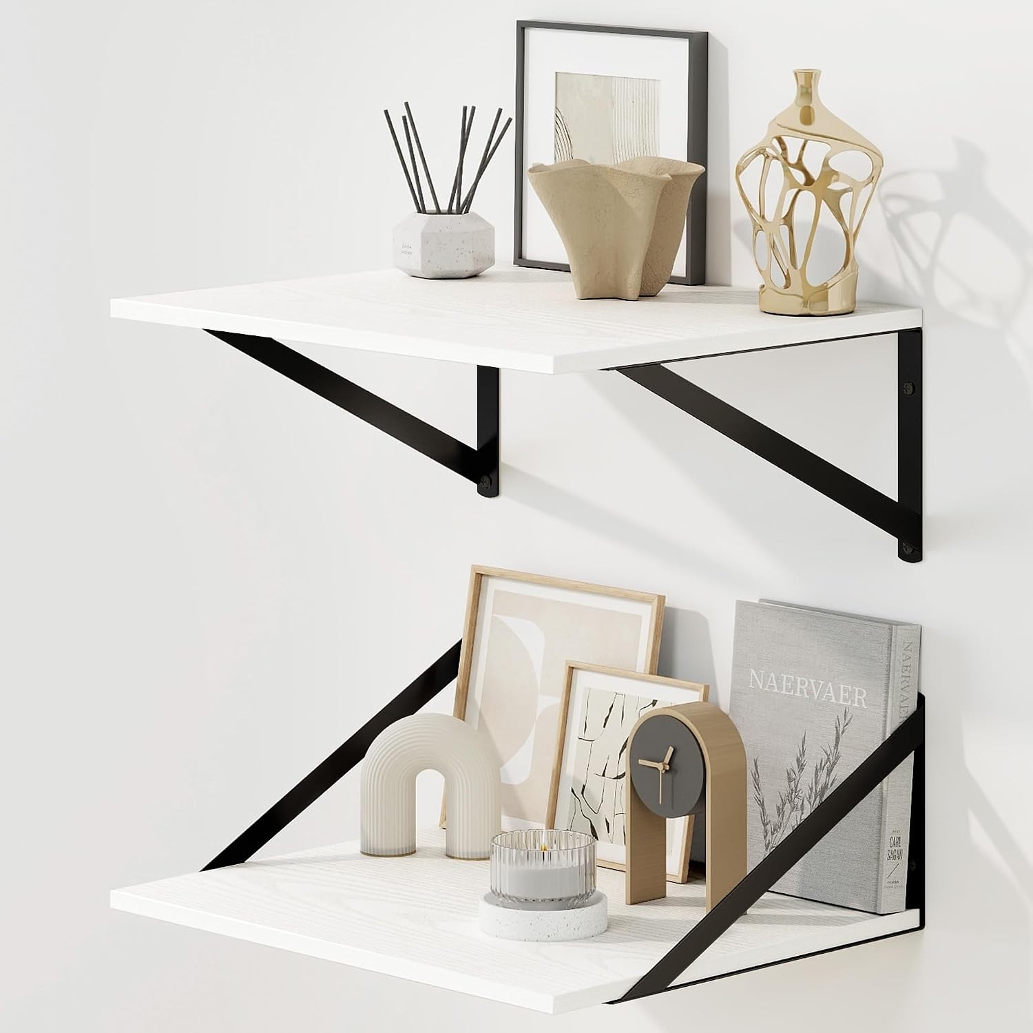 2 Pack 16W x 12D Inch Floating Shelves with Metal Brackets, White