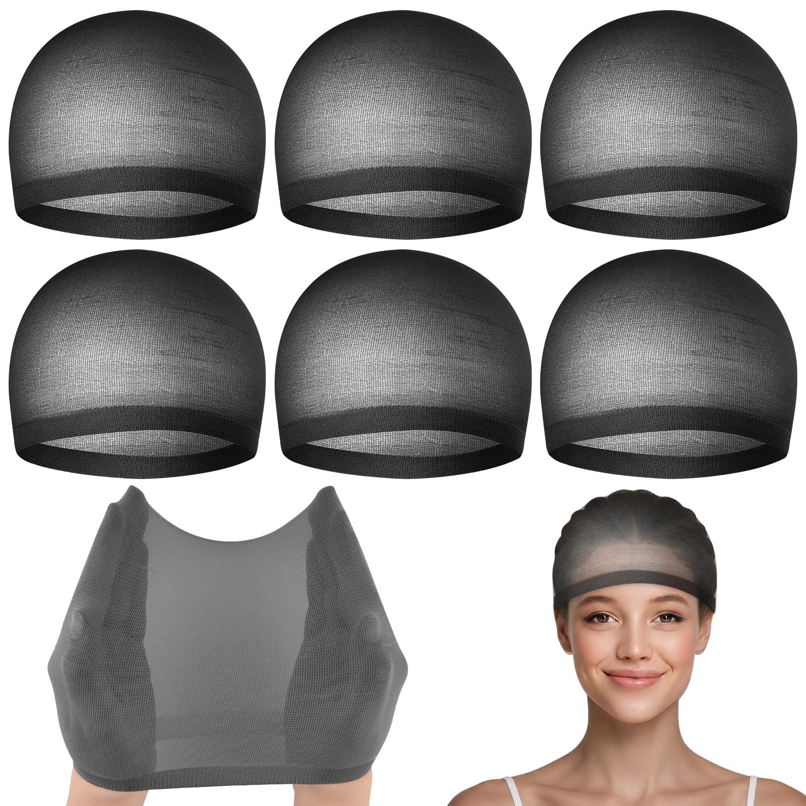 PLULON 6 Pcs Black Wig Cap for Women, Mesh Stocking Caps Net 6P, PLULON 6 Pcs Black Wig Cap for Women, Mesh Stocking Caps Net 6P,