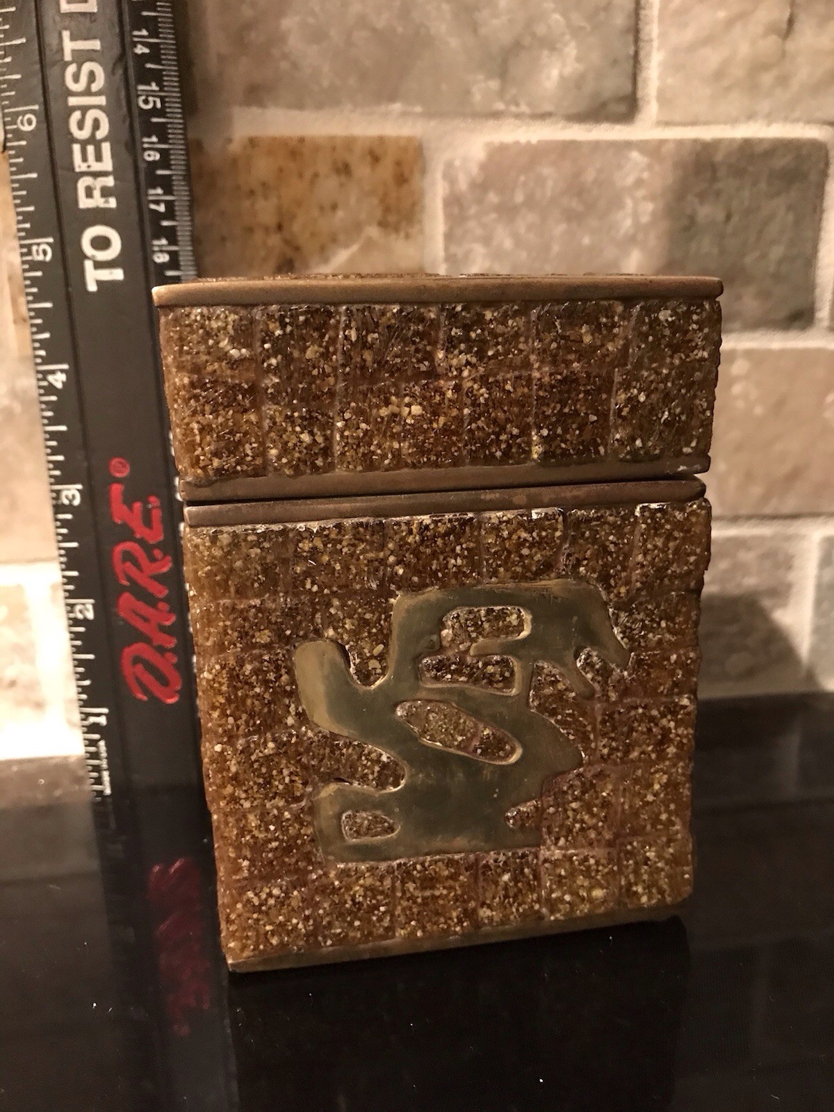 ***RARE*** Vintage Collectable, Salvador Teran Brown Tiles & Brass Box… ***RARE*** Vintage Collectable, Salvador Teran Brown Tiles & Brass Box…