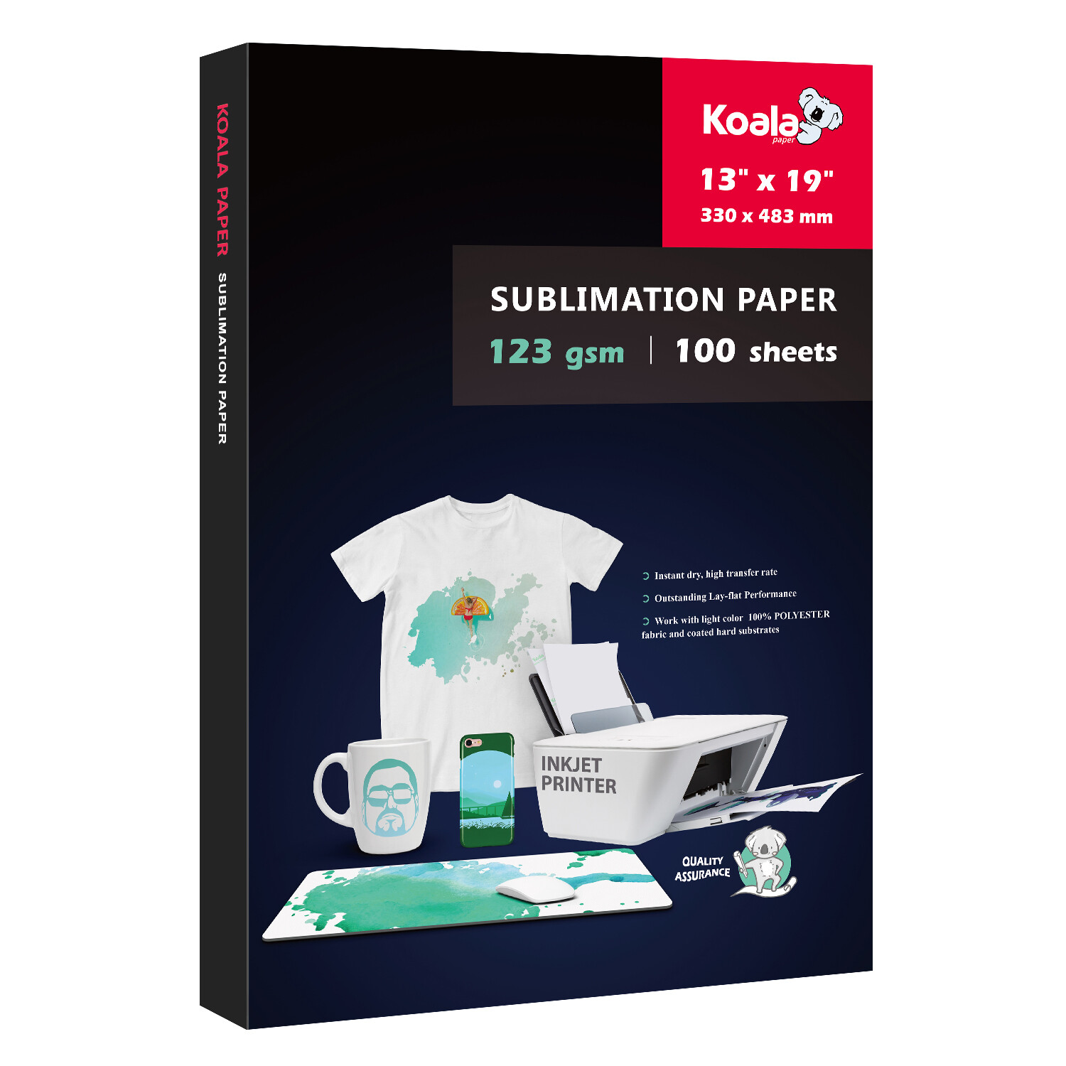 Koala Sublimation Paper 13X19 100 Sheets 123g for Inkjet Transfer Cotton Poly Koala Sublimation Paper 13X19 100 Sheets 123g for Inkjet Transfer Cotton Poly