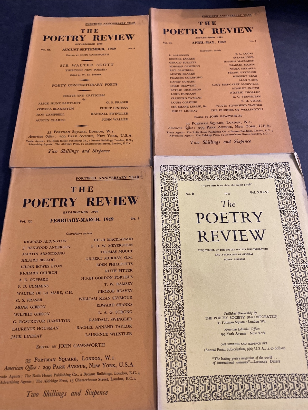 Poetry: Poetry Review - August-September 1949 + April-May 1949 (SET OF 4 BOOKS) Poetry: Poetry Review - August-September 1949 + April-May 1949 (SET OF 4 BOOKS)