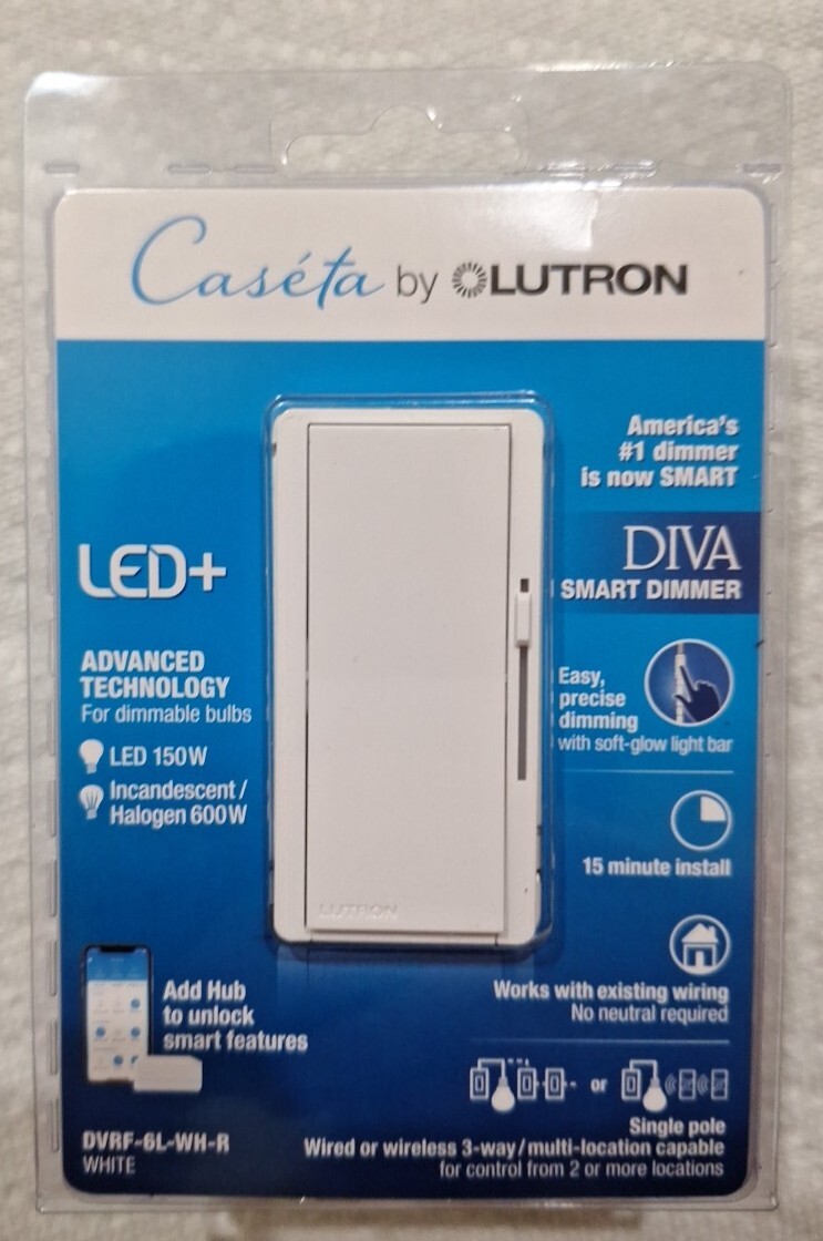 Lutron | Caseta •DIVA Smart Dimmer Light Switch (DVRF-6L-WH-R) WHITE *NEWEST MOD Lutron | Caseta •DIVA Smart Dimmer Light Switch (DVRF-6L-WH-R) WHITE *NEWEST MOD