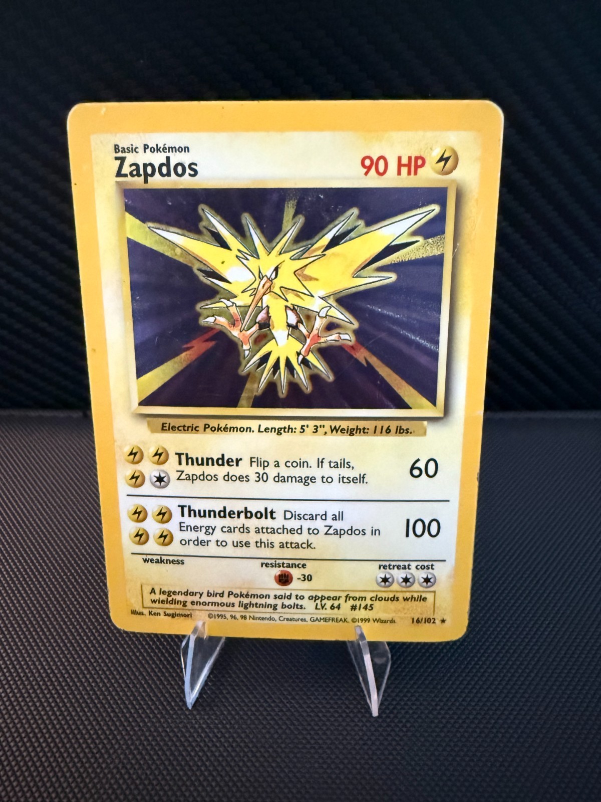 POKEMON ZAPDOS 16/102 BASE SET HOLO RARE HP WOTC
