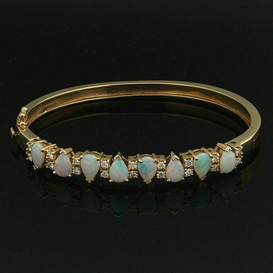 3.50 Ct Pear Cut Opal Lab Created Women\'s Bangle Bracelet 14K Yellow Gold Plated