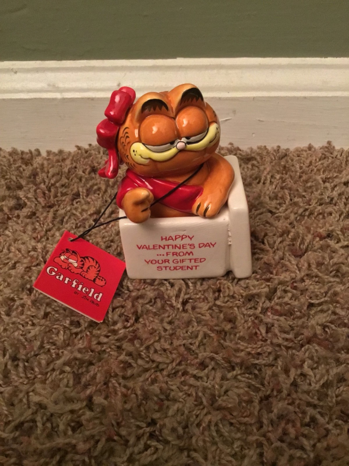 Vintage 1978 Enesco Garfield Ceremic Valentine Teacher Figurine With Box