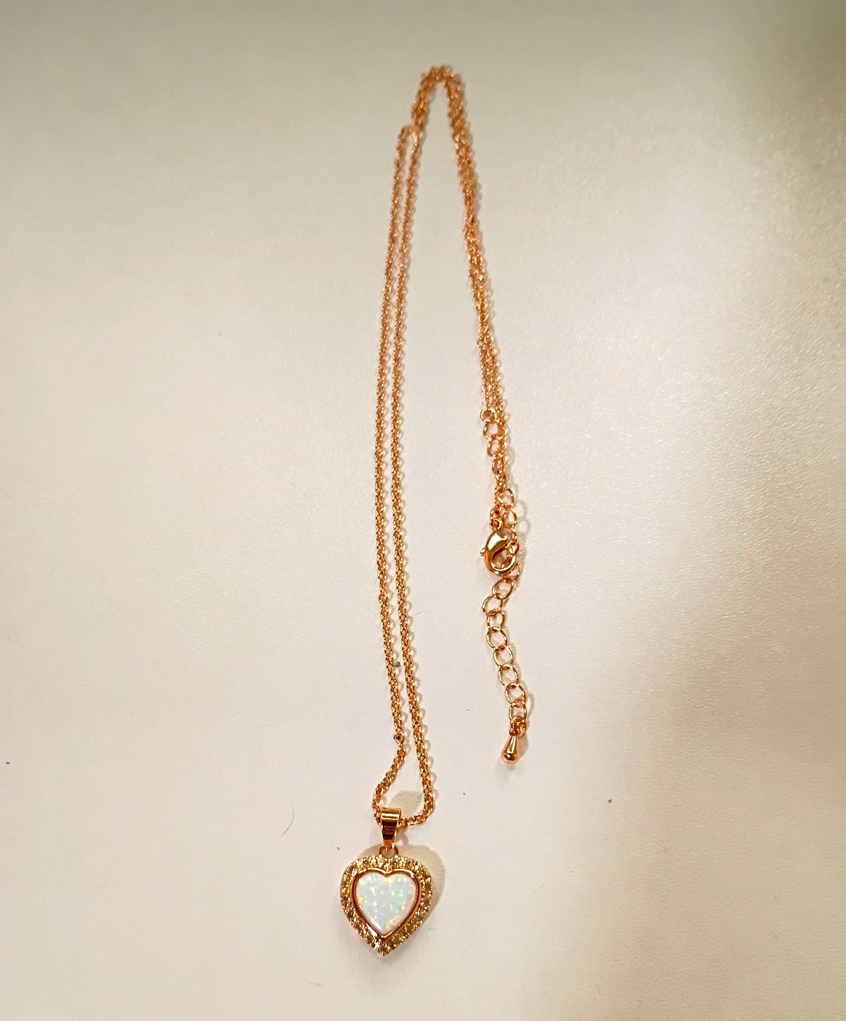 925 Rose Gold White Opal Heart Halo Pendant Necklace 18-20\ 925 Rose Gold White Opal Heart Halo Pendant Necklace 18-20\