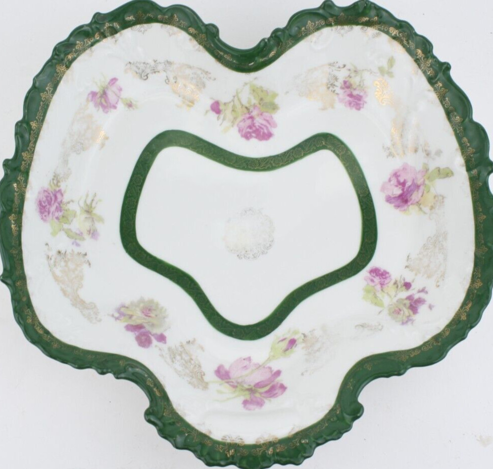 Royal Austria Nut Bowl Yellow Pink Rose Teal Emerald Green Oscar & Edgar Gutherz