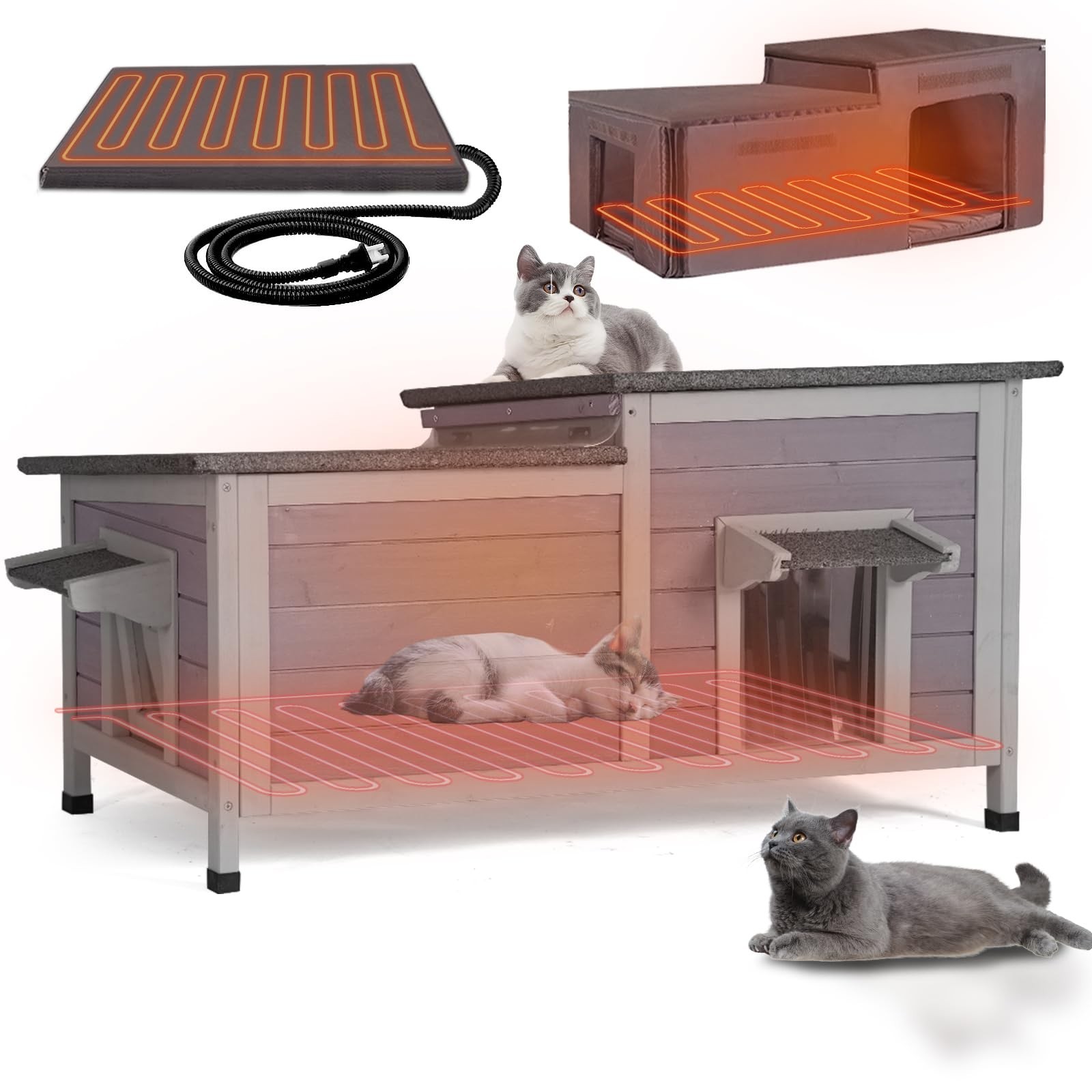 Large Heated Outdoor Cat House with Insulated Liner for 1-4 Cats Large Heated Outdoor Cat House with Insulated Liner for 1-4 Cats