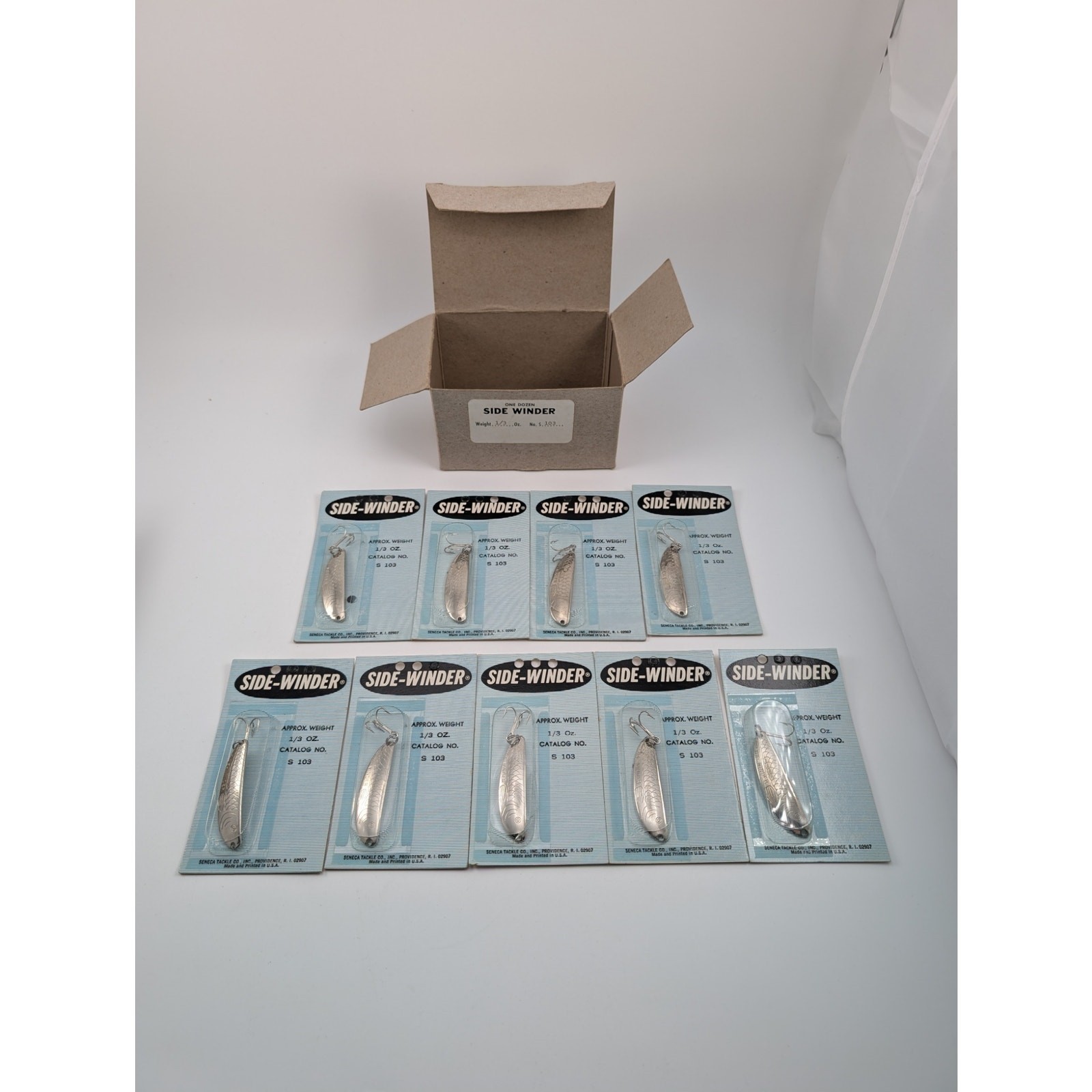 9 Vintage Seneca Tackle Co Side-Winder Spoon Lures on Display Card NOS - S 103 - 9 Vintage Seneca Tackle Co Side-Winder Spoon Lures on Display Card NOS - S 103 -