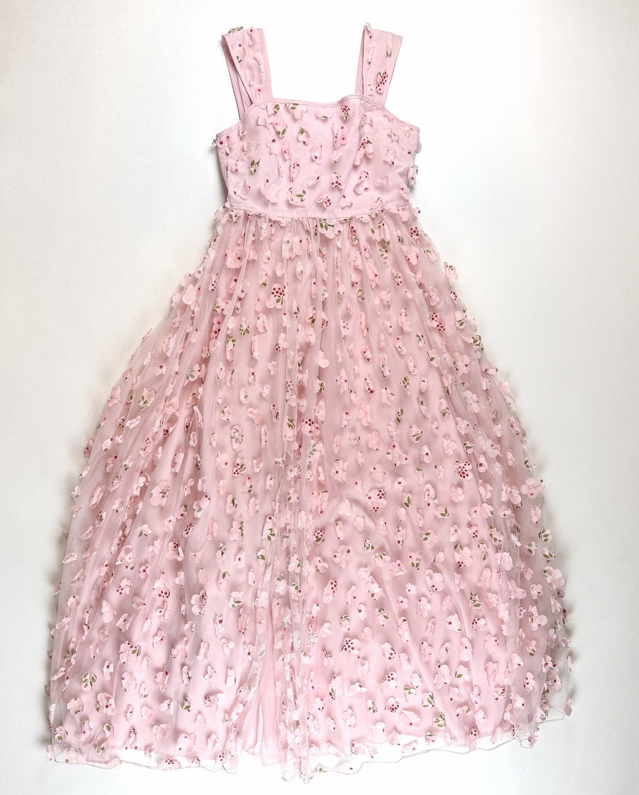 Shein Girls Teen 13Y Pink 3D Floral Tulle Ball Gown Formal Dress Side Slit