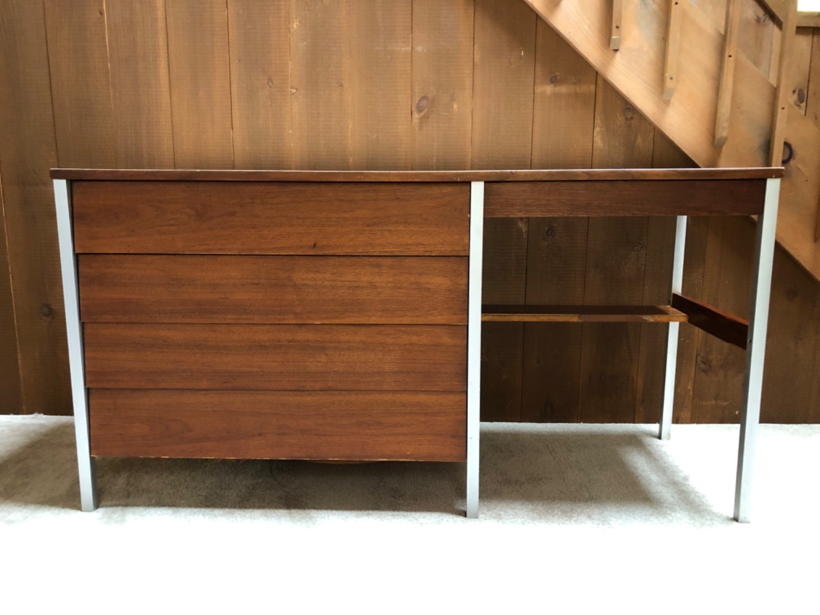 Vintage MCM Eames / George Nelson Style Steel Frame Walnut Desk