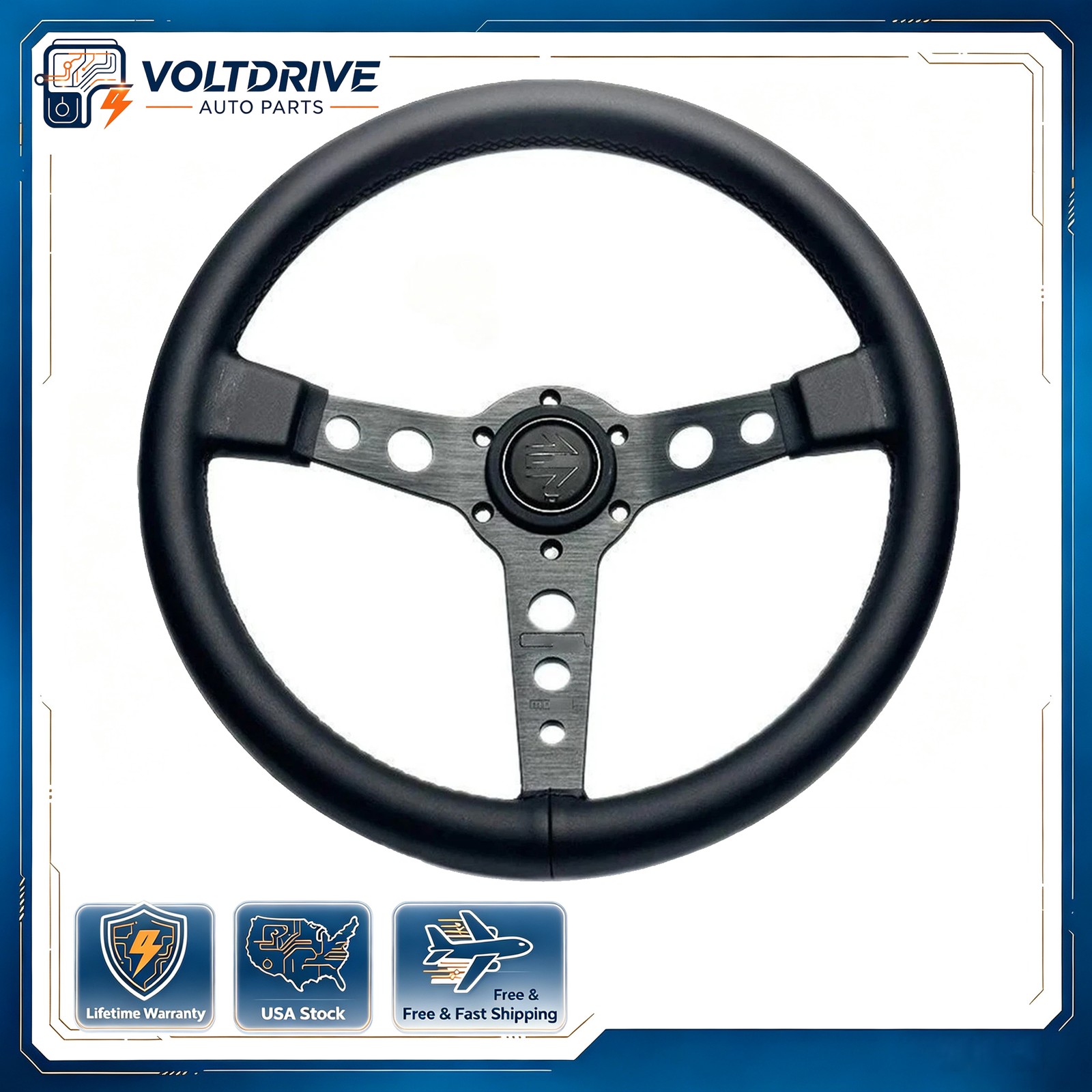 BLACK EDITION 350mm/14inch MOD07 Deep Dish Leather Sport Steering Wheel NEW