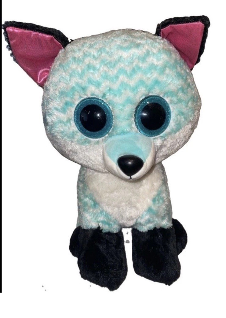 Cute Ty Silk Beanie Boo Piper Fox Plush 16” Large Aqua Stuffed Animal Plush