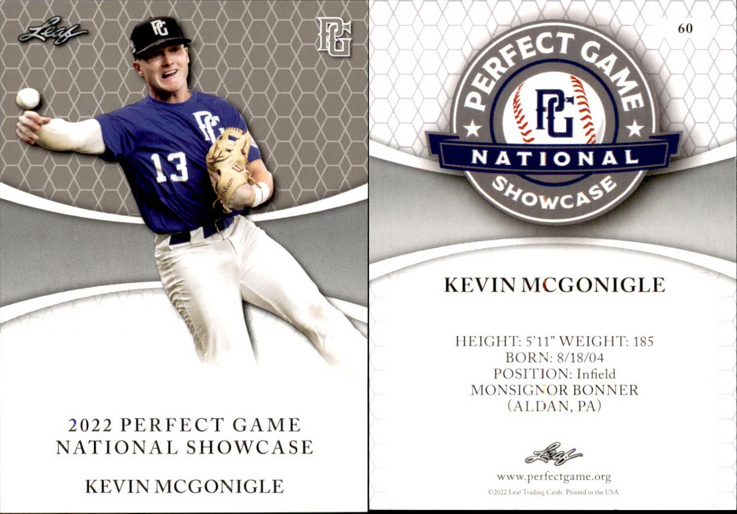 KEVIN MCGONIGLE 2022 LEAF PERFECT GAME KEVIN MCGONIGLE 2022 LEAF PERFECT GAME