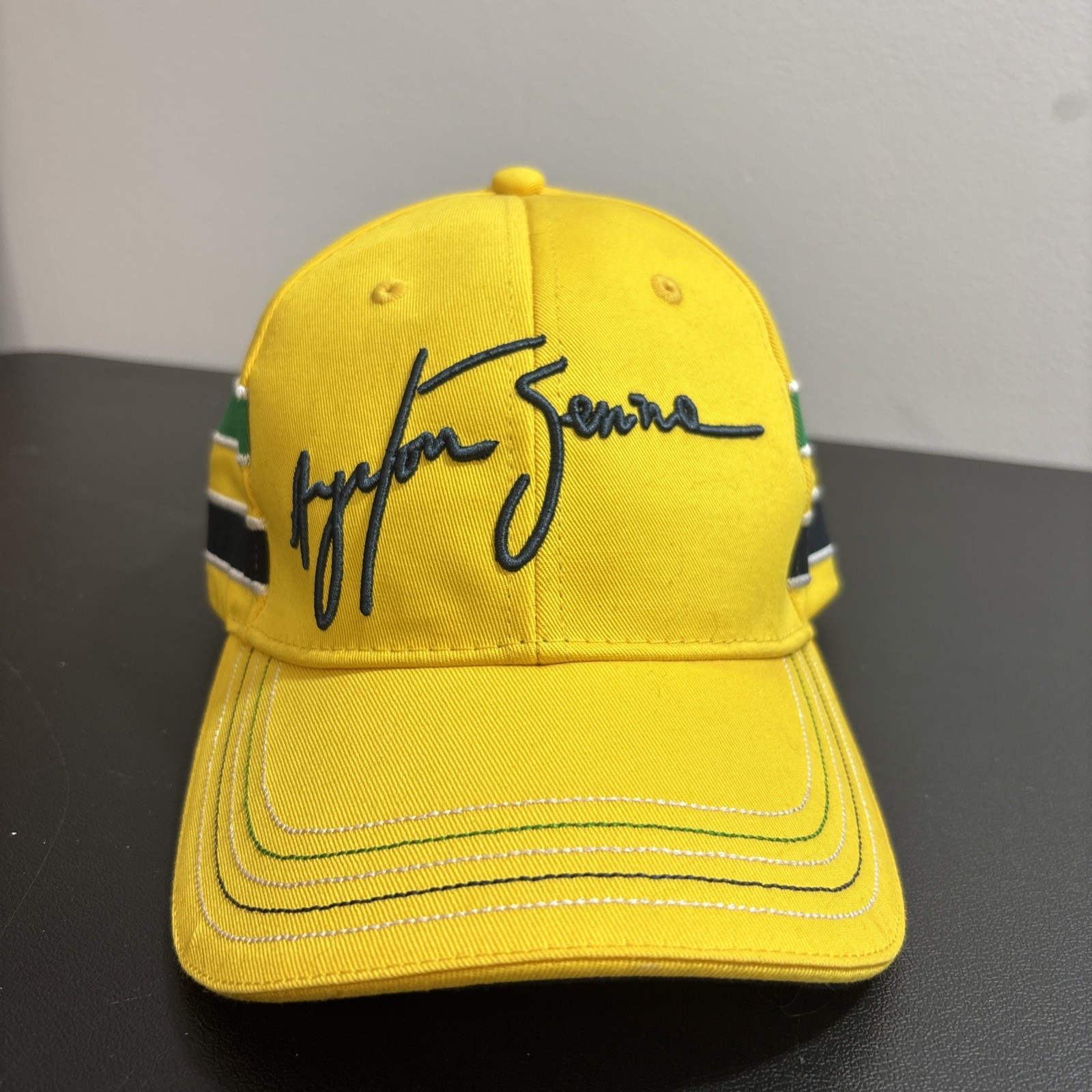 Rare AYRTON SENNA ORIGINAL LICENSED HELMET ROUND PEAK CAP FULLY EMBROIDERED (B3)