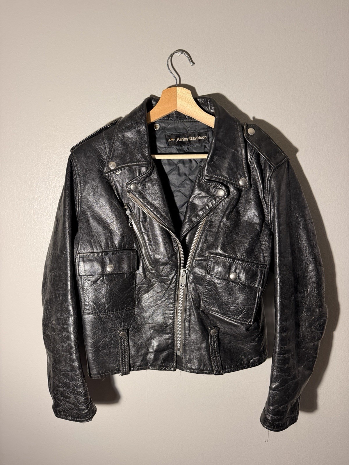 VTG 70s Harley Davidson Motorcycle Black Leather Jacket Size 42 Made In USA VTG 70s Harley Davidson Motorcycle Black Leather Jacket Size 42 Made In USA