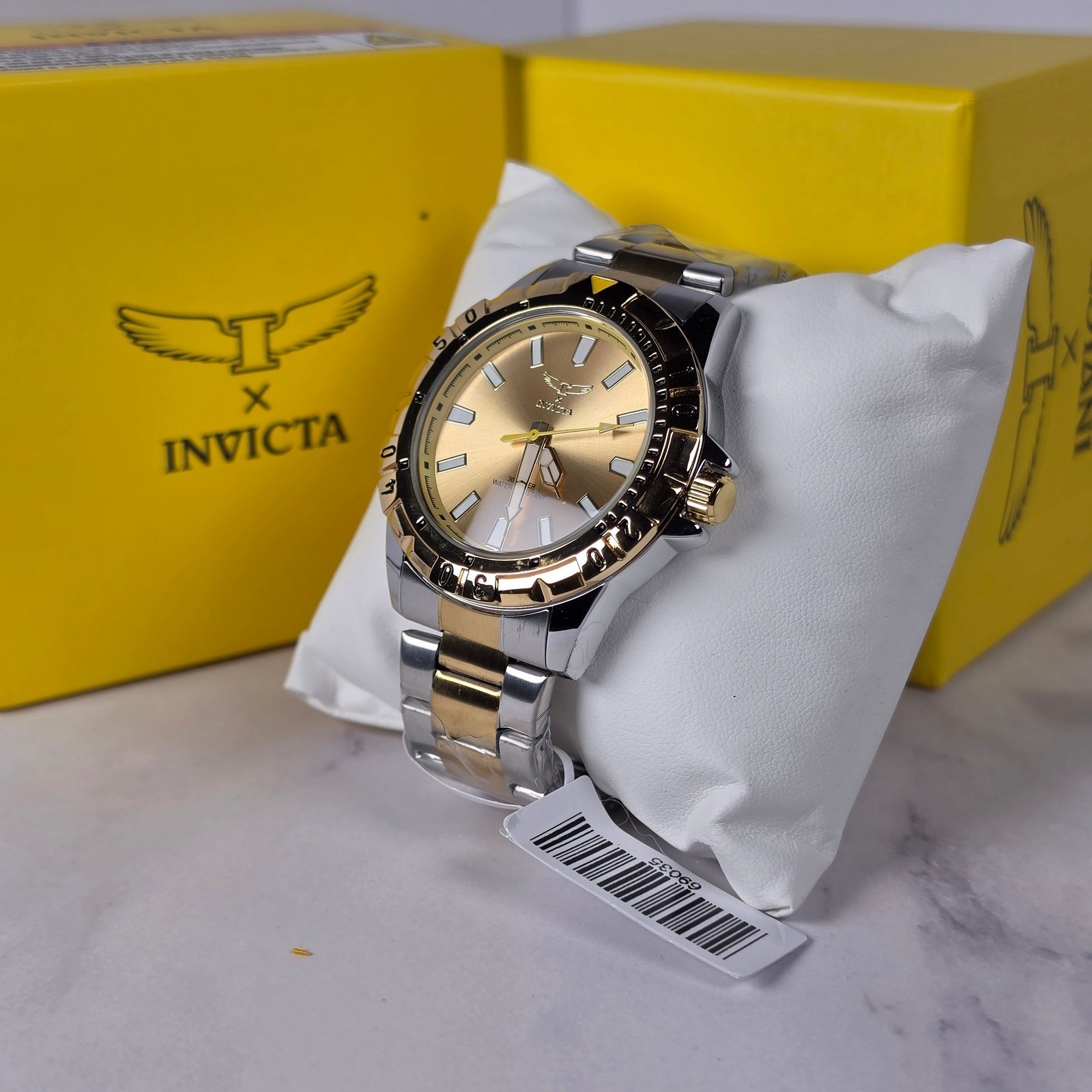 Invicta 69035 Men\'s Two-Tone Stainless Steel Gold Dial Diver Watch Quartz NIB