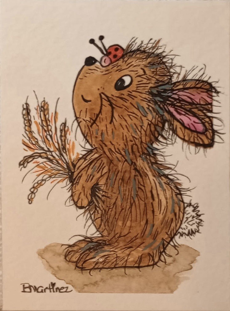 Aceo Original Painting Bunny With Wheat “Feeling Lucky” Aceo Original Painting Bunny With Wheat “Feeling Lucky”