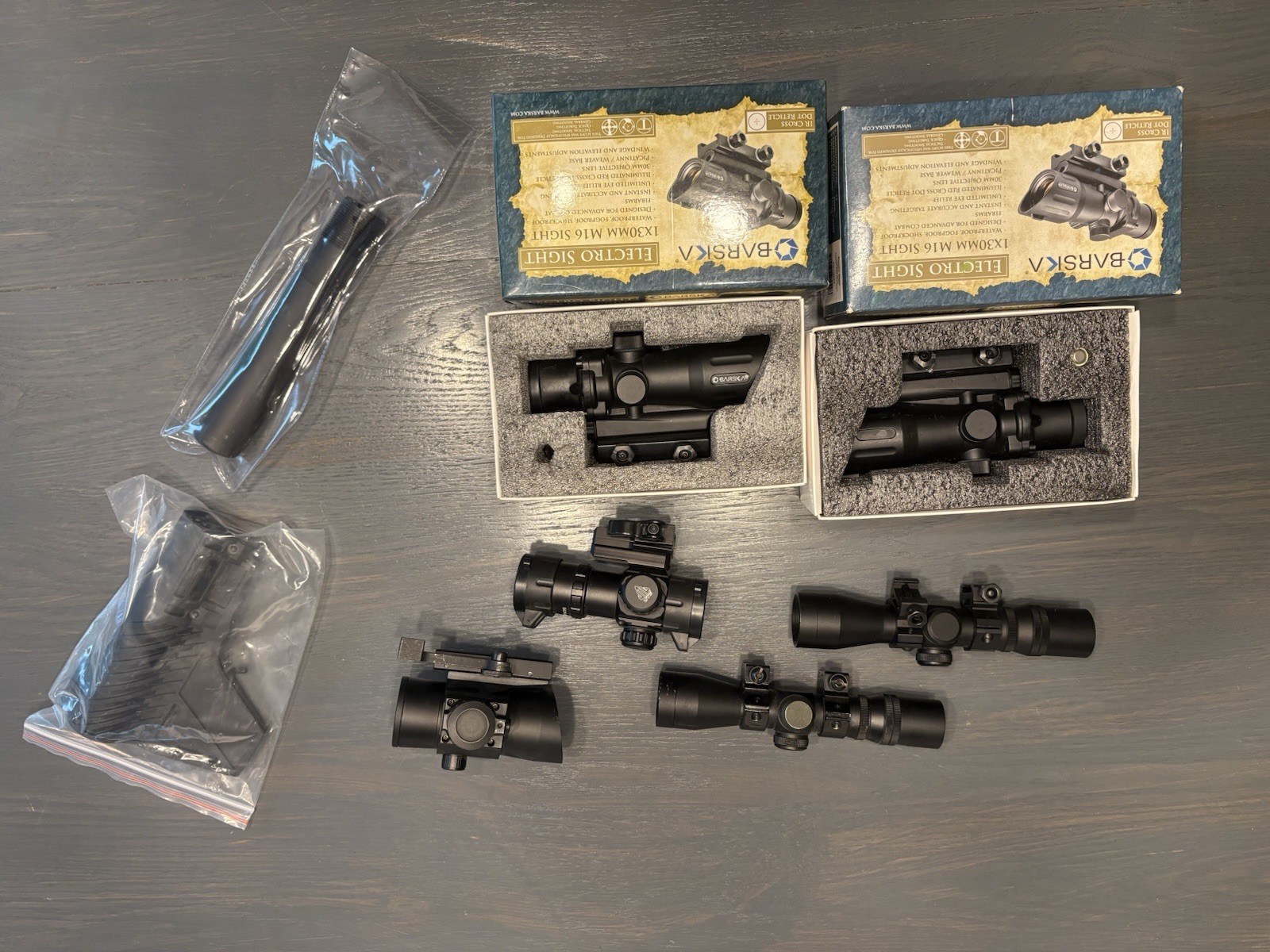 Barska UTG NC Star Red Dot Sight Scope 4x20 Pistol Brace Lot Barska UTG NC Star Red Dot Sight Scope 4x20 Pistol Brace Lot