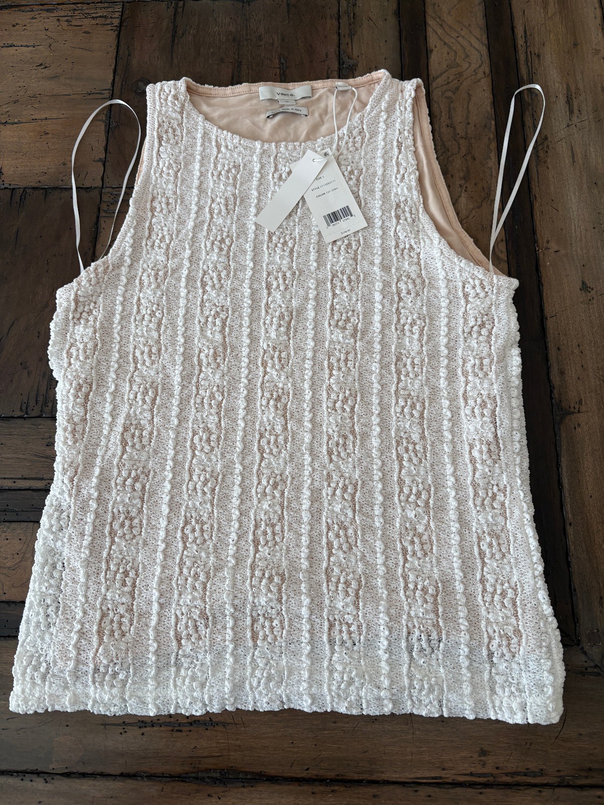 Vince High Neck Shell Top Women\'s Small Off White Lace Trim Sleeveless Pullover Vince High Neck Shell Top Women\'s Small Off White Lace Trim Sleeveless Pullover