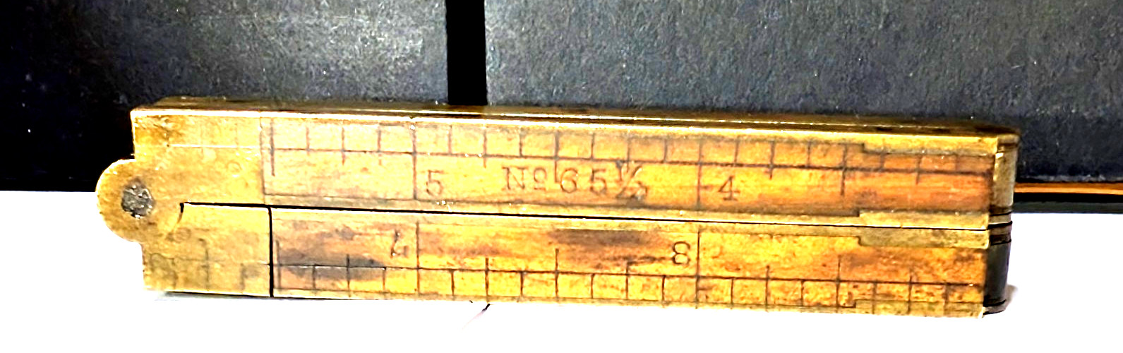 Old STANLEY 3 Pinned Boxwood-Brass Trim Folding Ruler 65 1/2 Antique Rare Tool