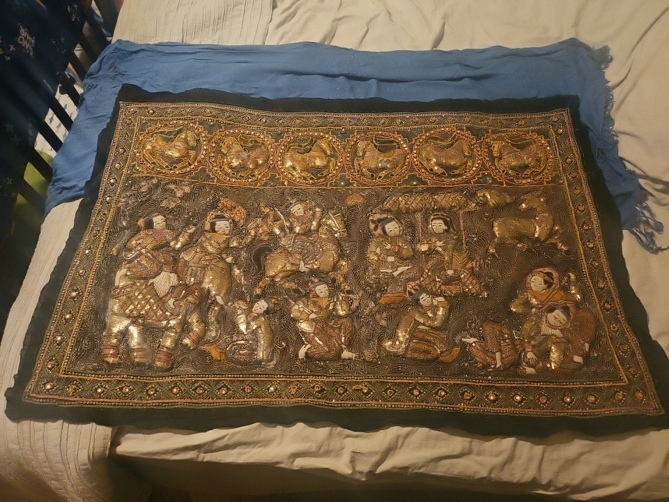 Vintage Burmese Kalaga Tapestry 44x35 Vintage Burmese Kalaga Tapestry 44x35