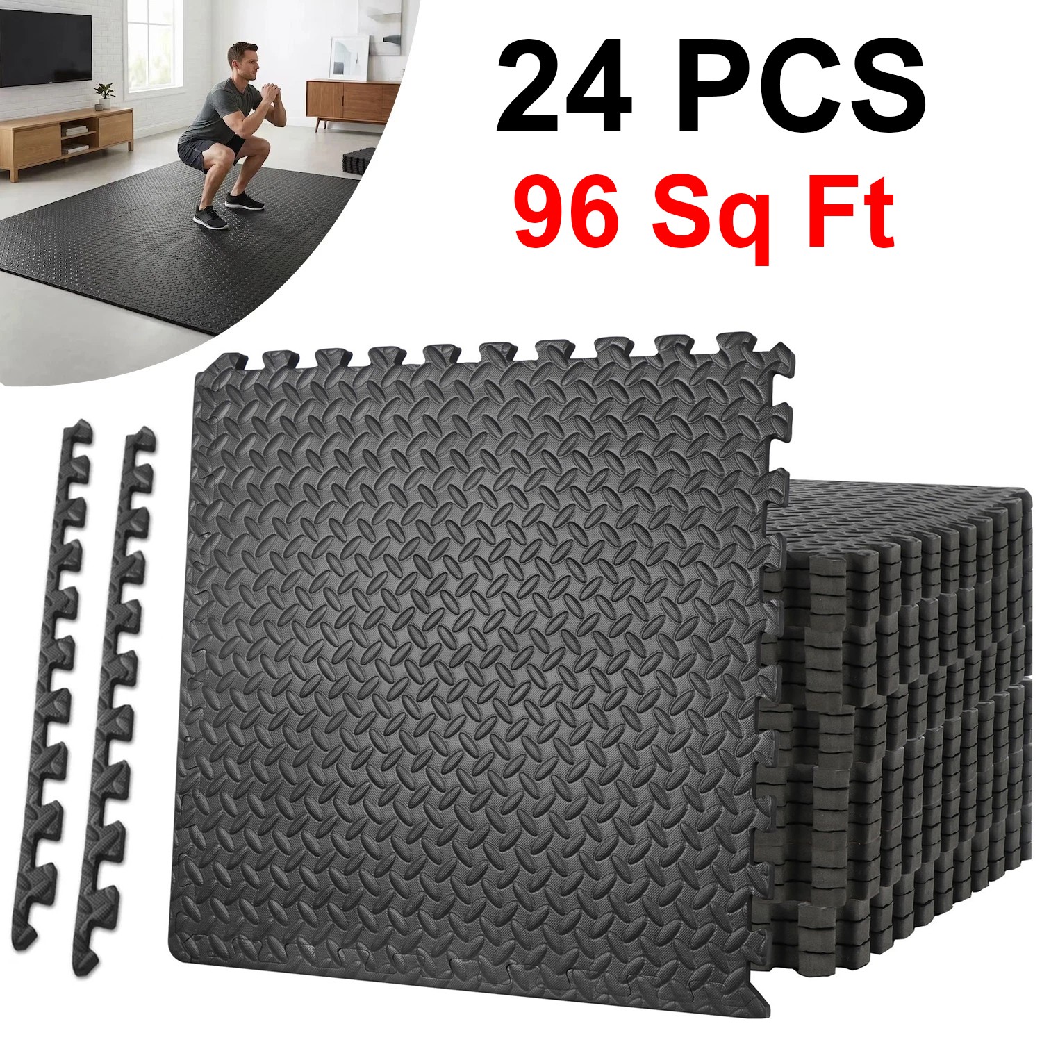 24 Tiles Puzzle Exercise Mat Interlocking 1/2\'\'Thick Foam Floor Gym Mat
