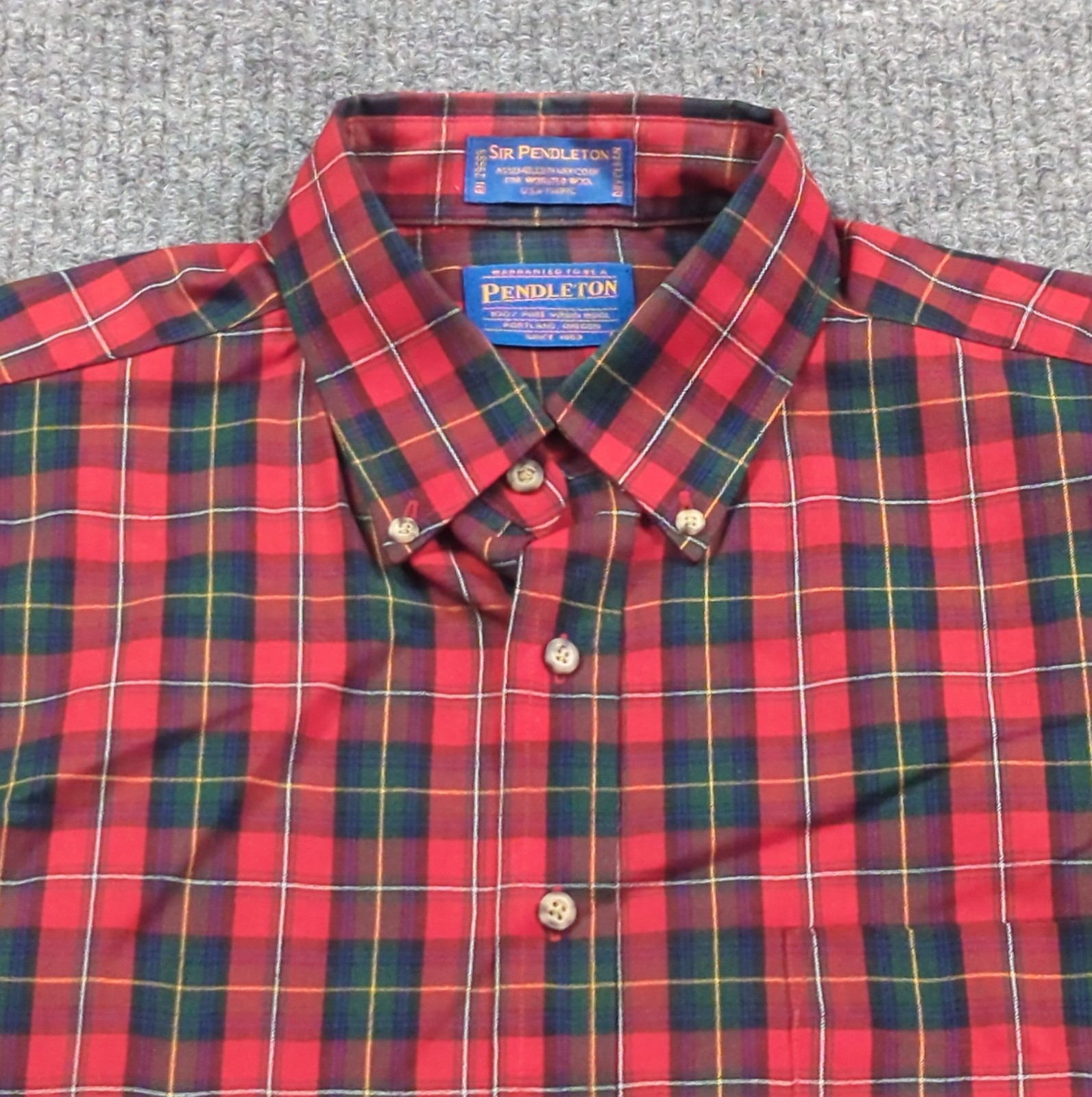 Vintage Sir Pendleton Shirt Mens Large Tartan Plaid Worsted Wool Long Sleeve