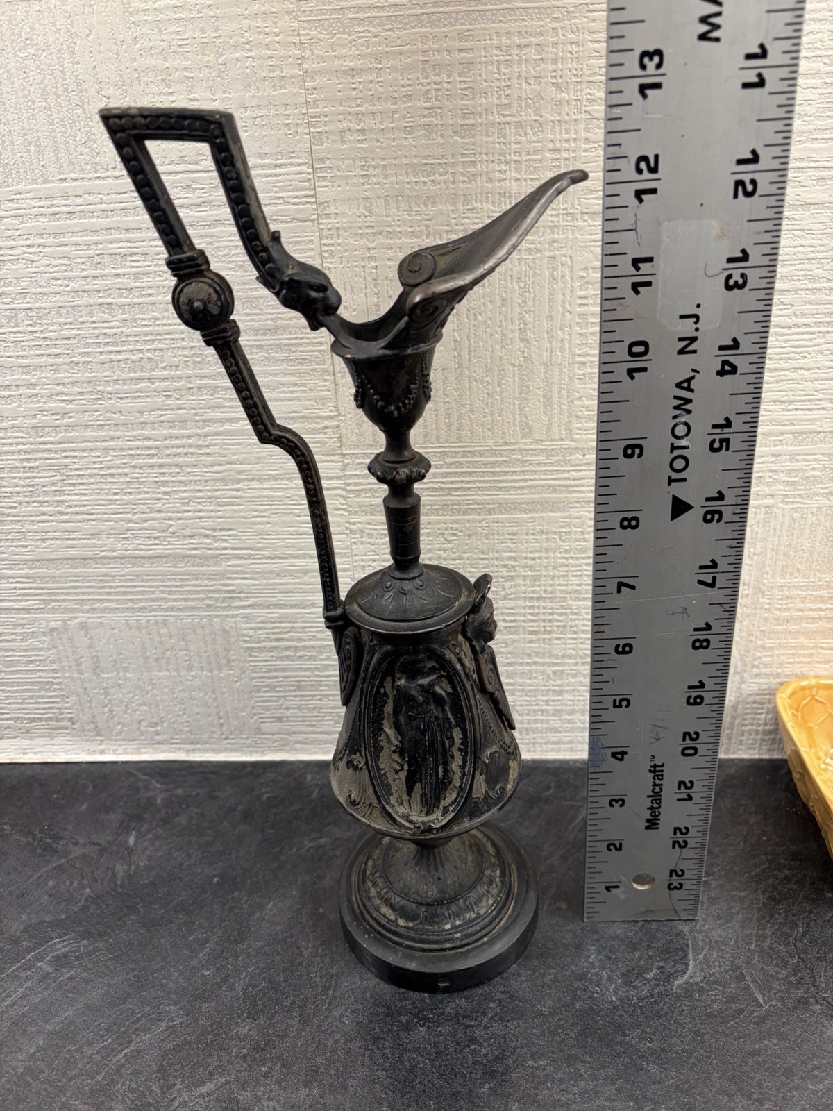 Antique Victorian Neoclassical Metal Mantle Ewer Candlestick Holder