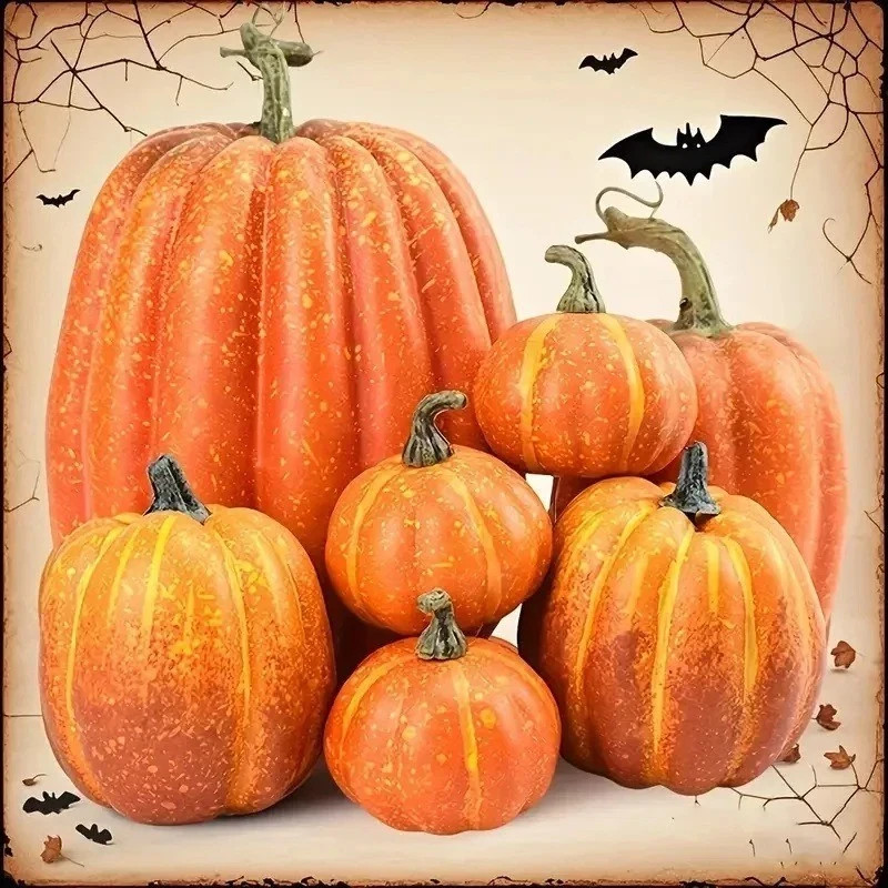 7pcs Halloween Pumpkin Autumn Decor Outdoor Orange Foam Plastic Fake Artificial 