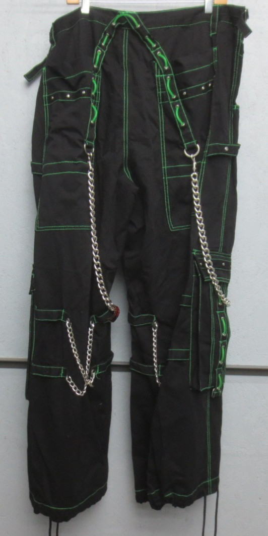 VINTAGE TRIPP NYC BLACK LIME RAVER PANTS CHAINS 2XL Y2K (C155)