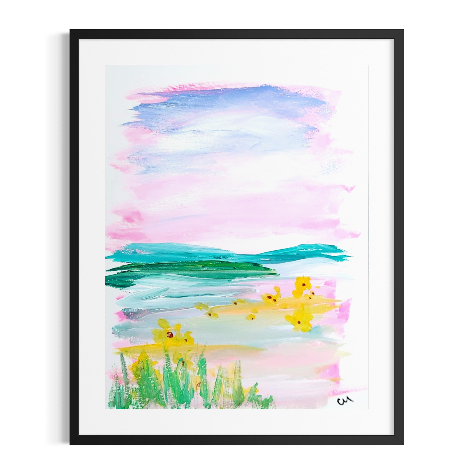 Original Abstract Landscape 9x12 Sunflowers Painting Colorful Paper Wall Art