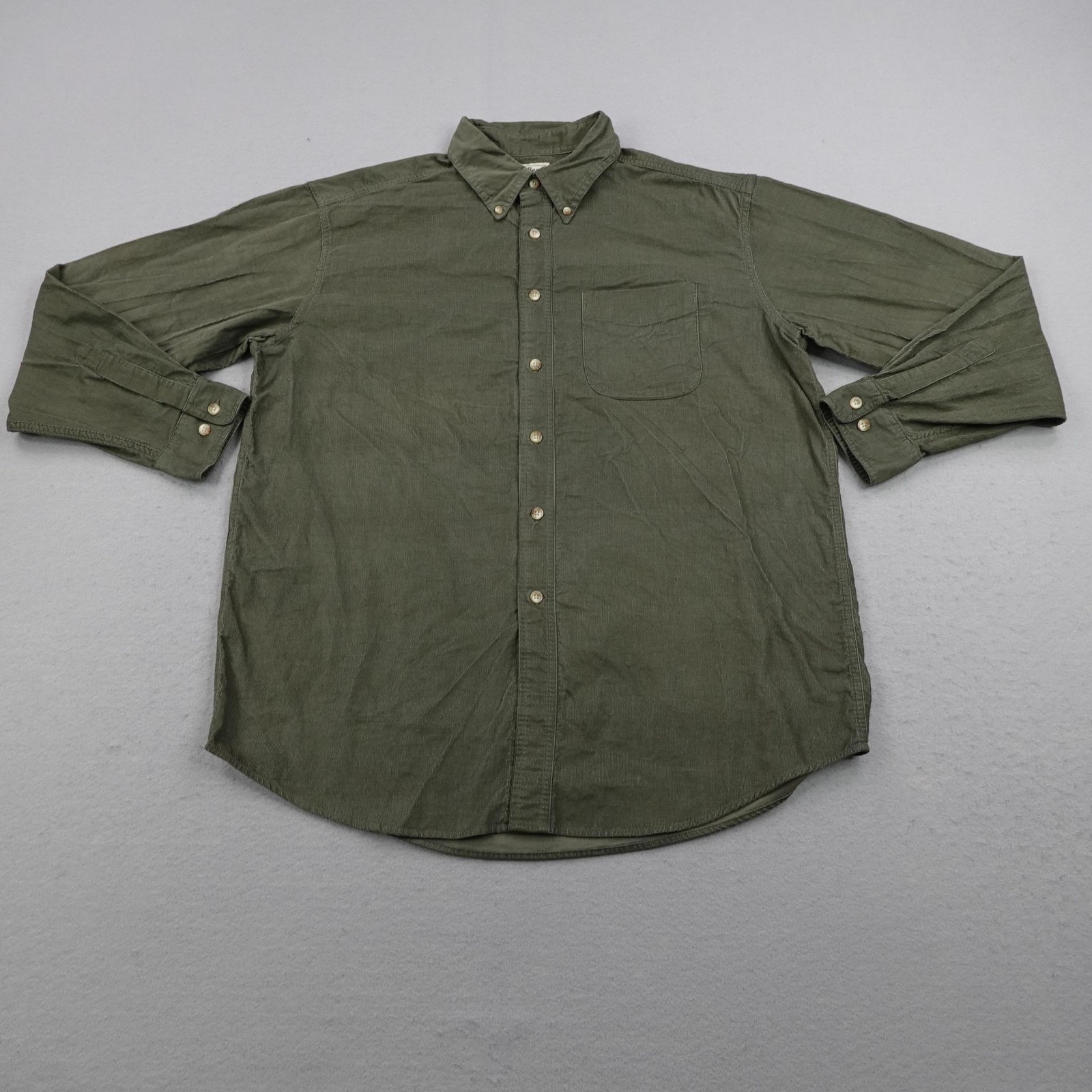 LL Bean Shirt Mens Large Green Corduroy Cord Button Down Long Sleeve Casual Work
