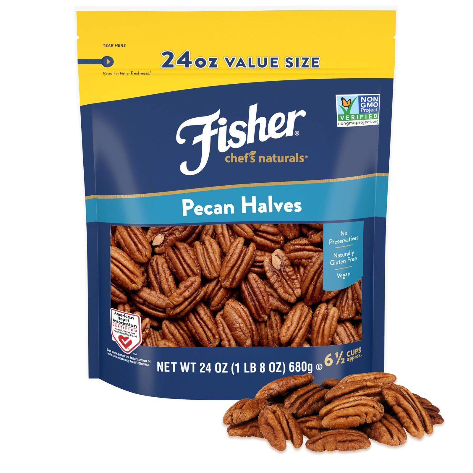 Fisher Chef\'s Naturals Pecan Halves, 24 oz 24 Ounce (Pack of 1), Brown Fisher Chef\'s Naturals Pecan Halves, 24 oz 24 Ounce (Pack of 1), Brown