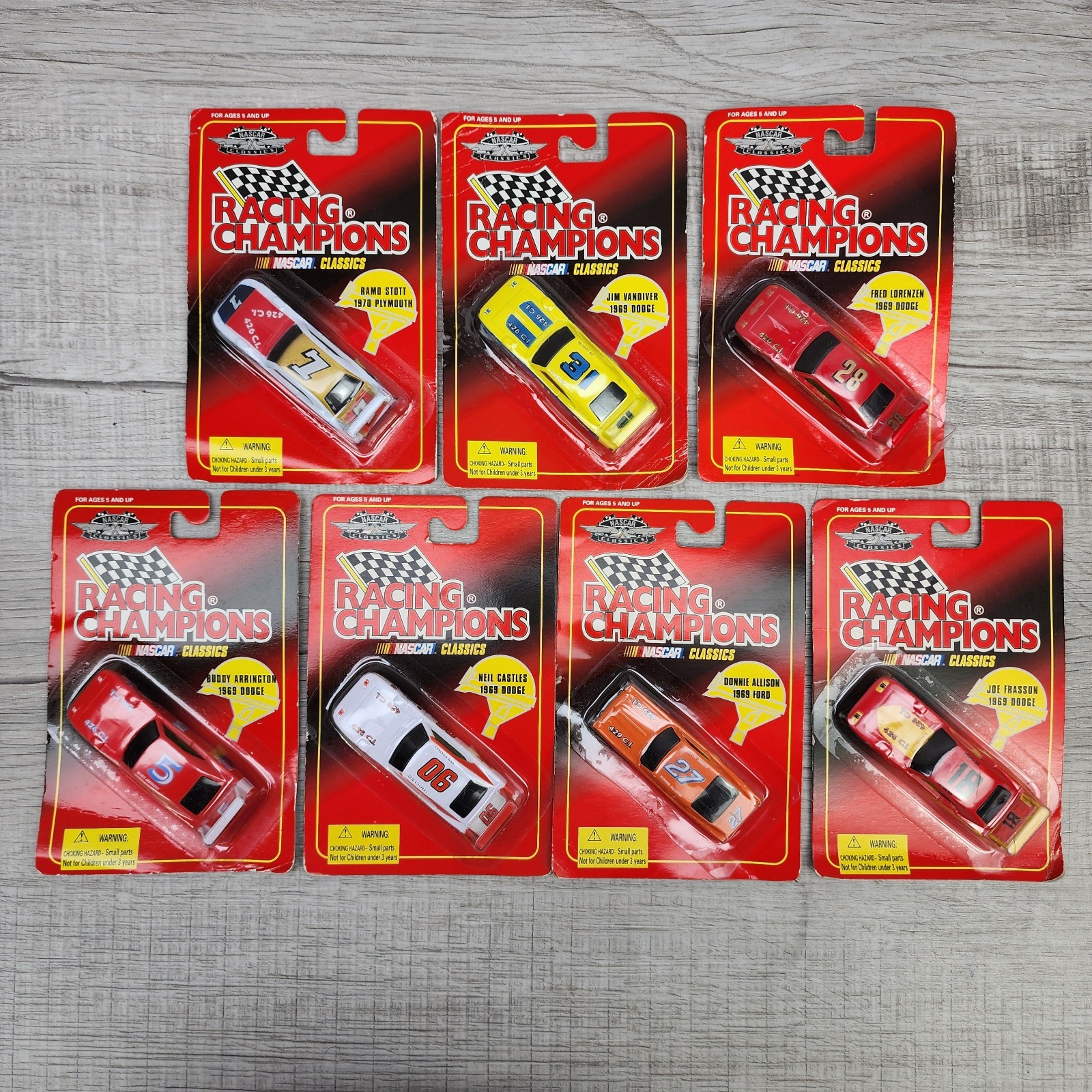Lot of 7 Racing Champions NASCAR Classics 1:64 Diecast 1969 Dodge Ford Plymouth