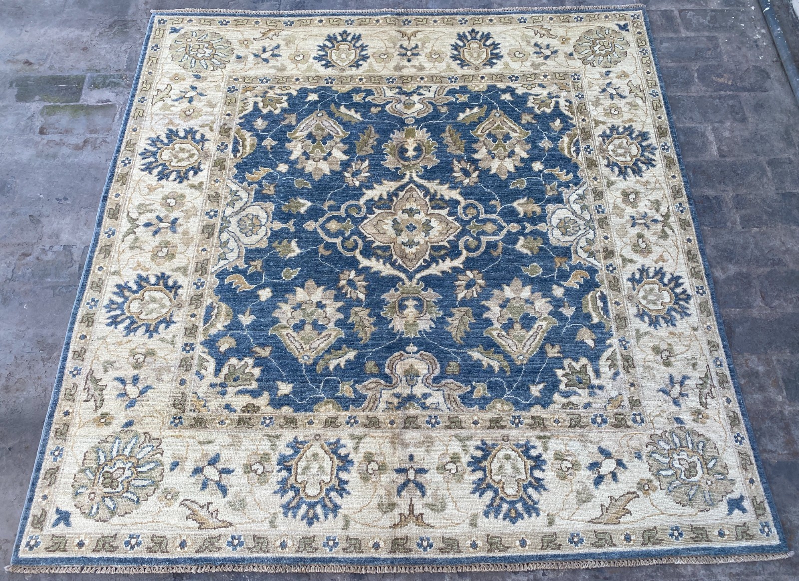 6x6 ft Square Navy Blue Hand Knotted Traditional Ziegler Oushak Oriental Carpet