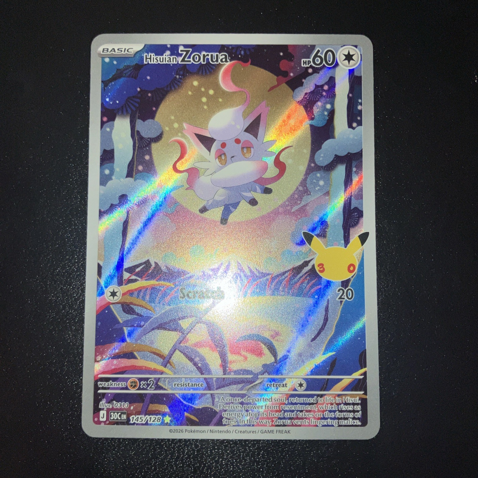 Hisuian Zorua 145/128 pokemon 30th Celebration NM Hisuian Zorua 145/128 pokemon 30th Celebration NM
