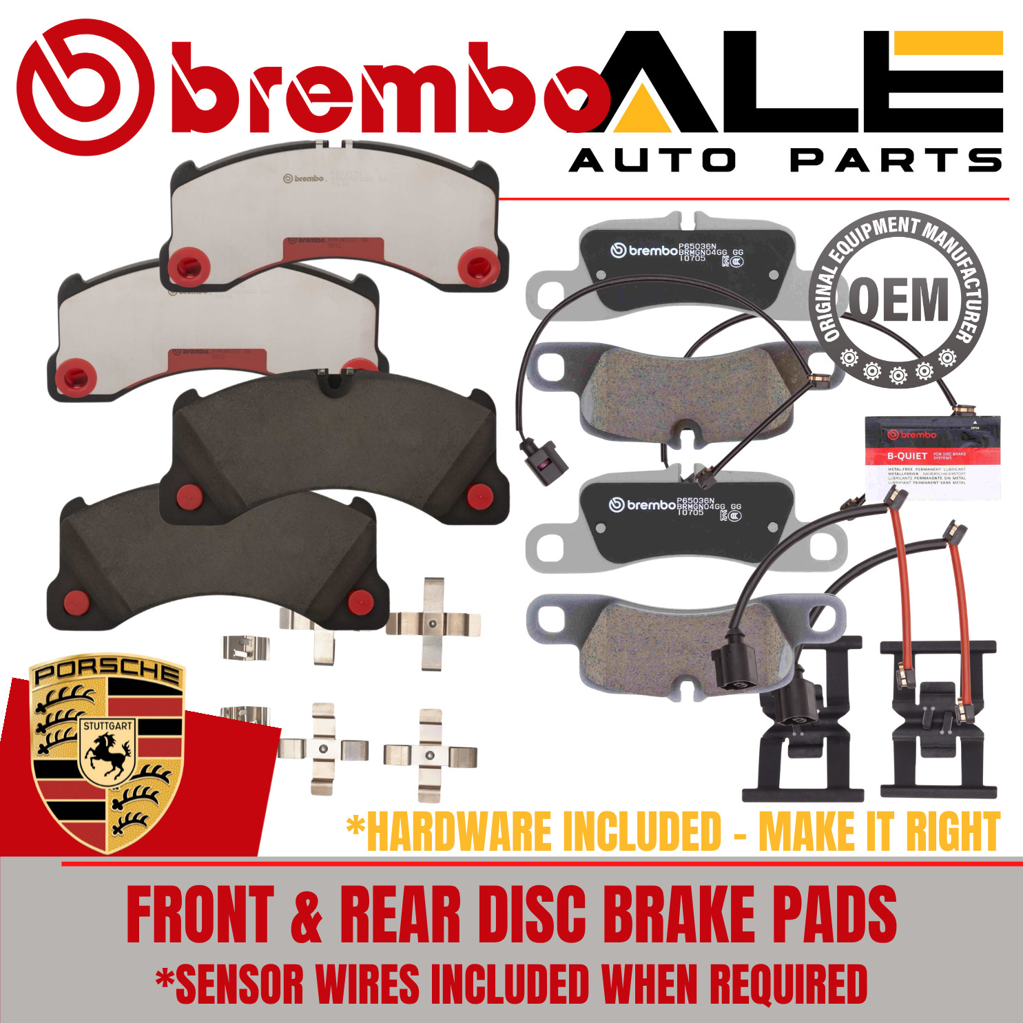 Brembo Front Rear Pads +Sensor for Porsche w/ceramic 380mm Disc Brake Rotors Brembo Front Rear Pads +Sensor for Porsche w/ceramic 380mm Disc Brake Rotors