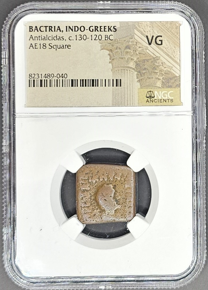 Antialcidas AE 18 Square Bactria, Indo-Greeks Coin c.130-120 BC NGC VG Antialcidas AE 18 Square Bactria, Indo-Greeks Coin c.130-120 BC NGC VG