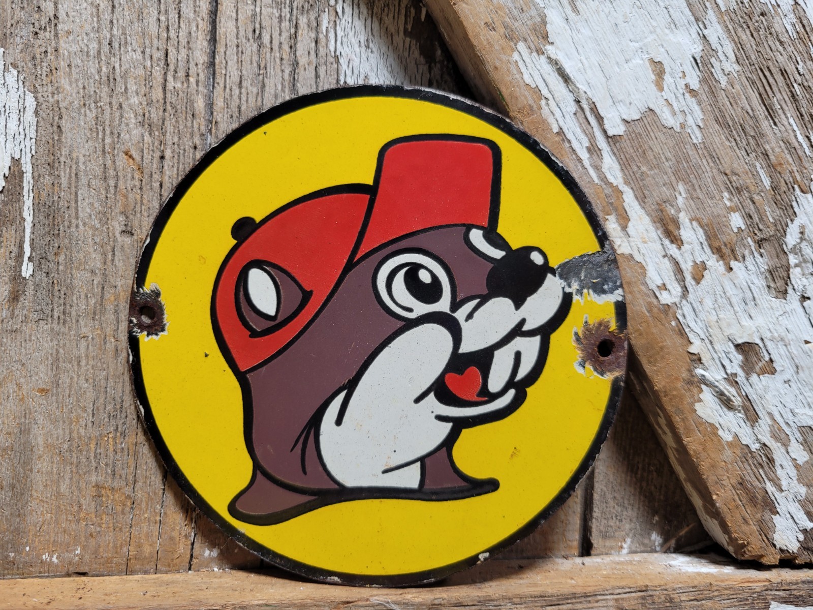 VINTAGE BUCEES PORCELAIN SIGN GAS STATION HIGHWAY TRUCK STOP RESTURANT BUC-EES