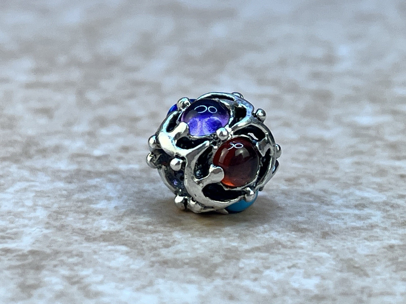 Authentic Trollbeads Wisdom Bead 51713 Retired Silver 5 Gemstone Charm