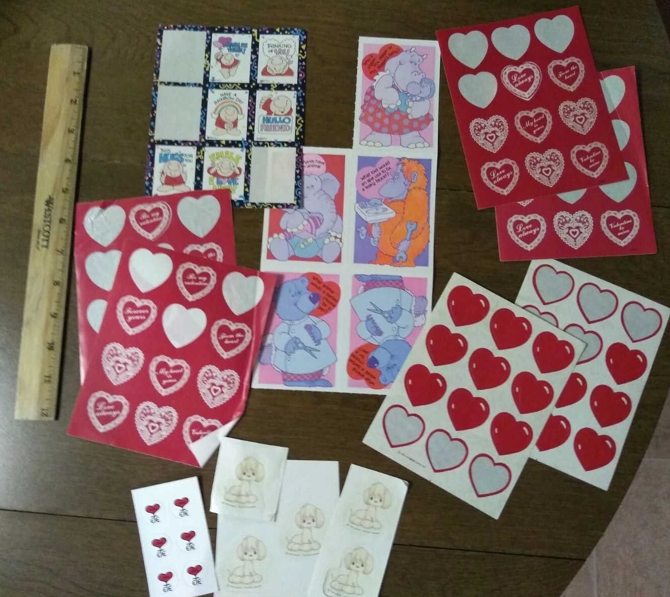 vintage 1980s lot valentines children\'s cards stickers (partials)