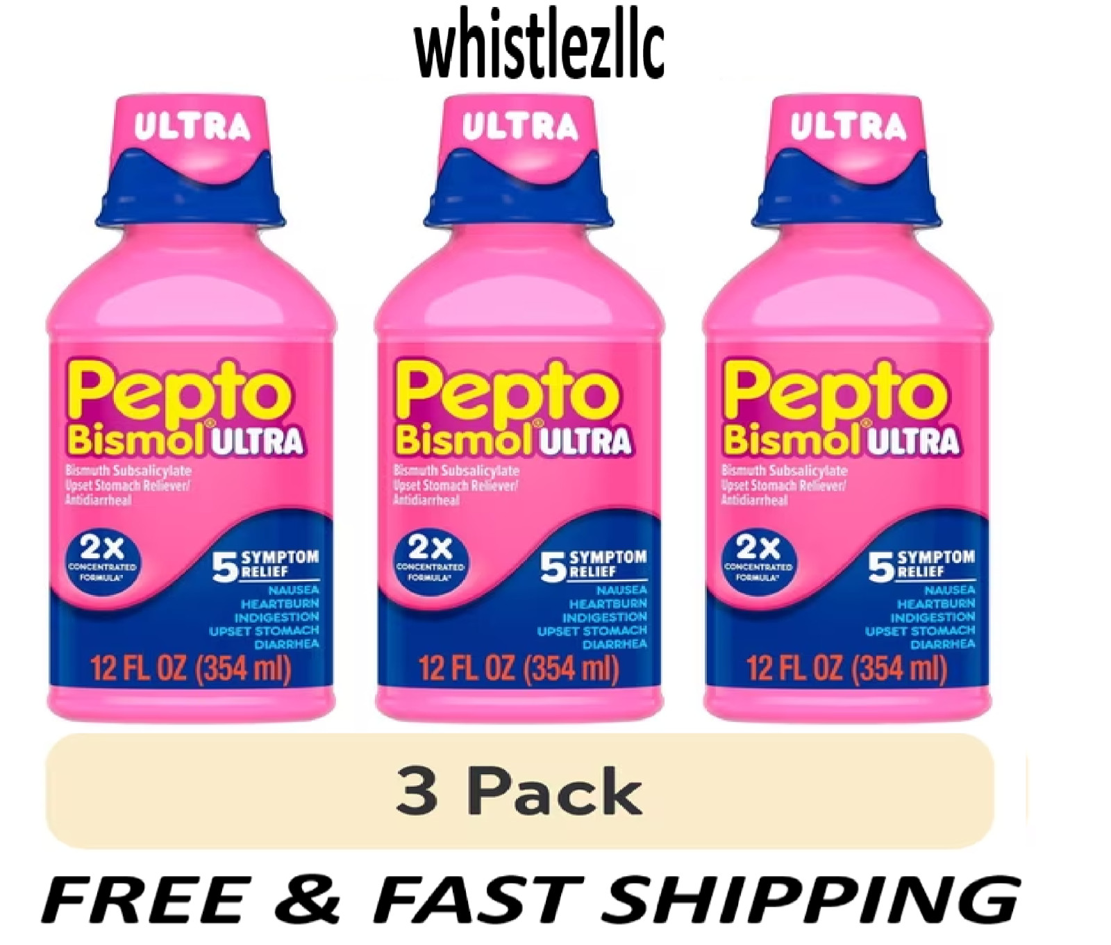 Pepto Bismol ULTRA Liquid, Stomach Relief, Anti-Diarrheal, 12 Fl oz Each- 3 Pack