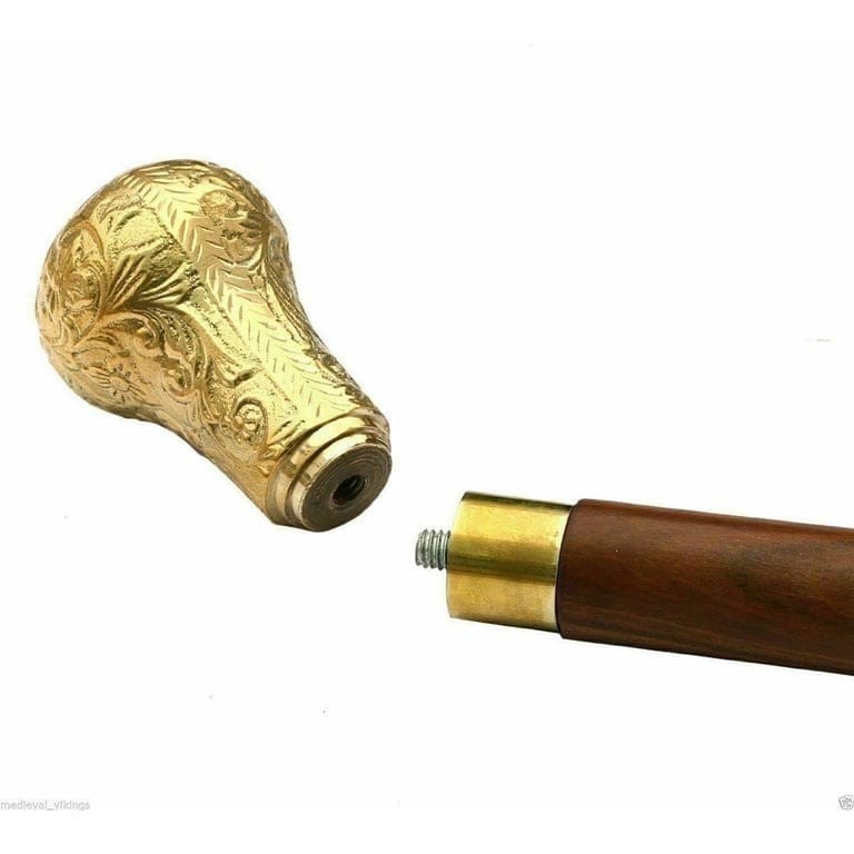Vintage Brass Handle Wooden Walking Cane Elegant Antique Style Handcrafted Stick