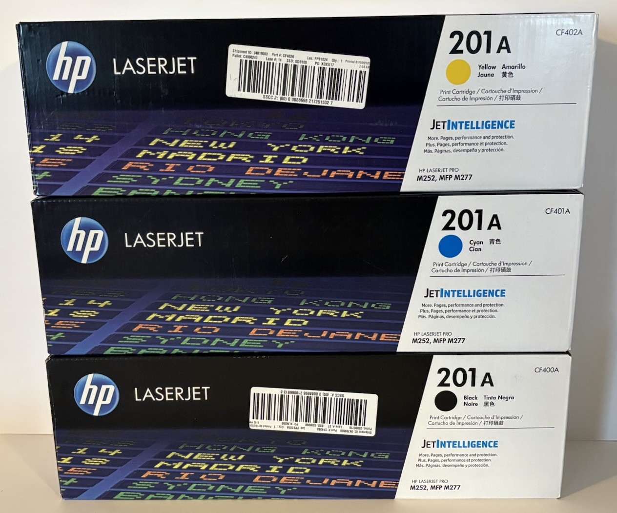 3Pk GENUINE HP 201A CF400A CF401A CF402A MCB Toner Cartridges MFP 2025 3Pk GENUINE HP 201A CF400A CF401A CF402A MCB Toner Cartridges MFP 2025