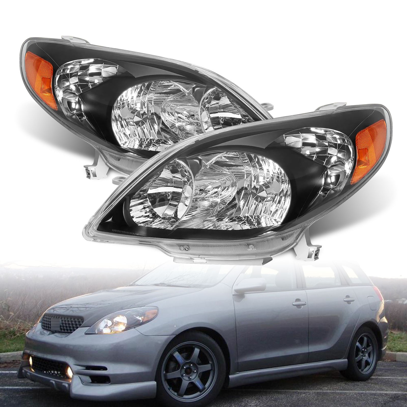 Black Headlights Left & Right For 2003-2008 Toyota Matrix JDM Headlamps