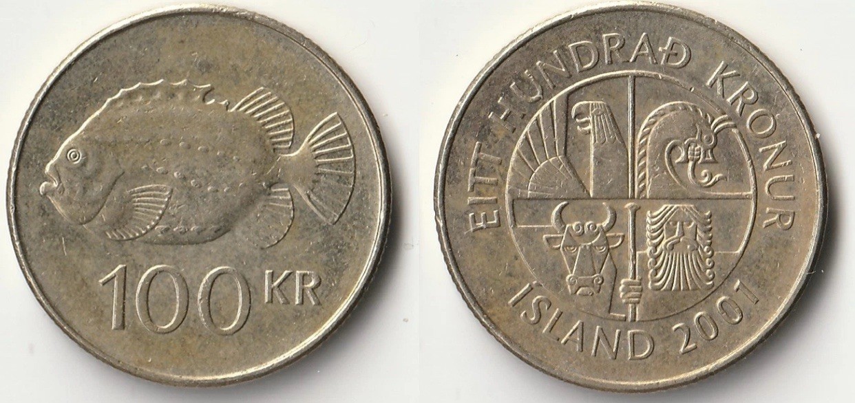 1995-2011 ICELAND 100 Kronur - Landvættir Protector Spirits, Lumpfish 1995-2011 ICELAND 100 Kronur - Landvættir Protector Spirits, Lumpfish