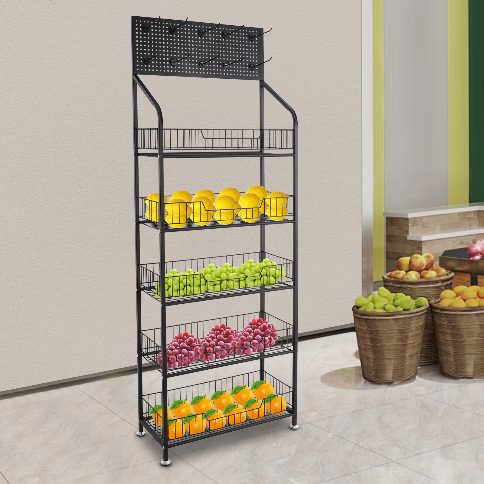 5 Tiers Retail Display Rack Snack Display Organizer Snack Rack Stand?with Hooks