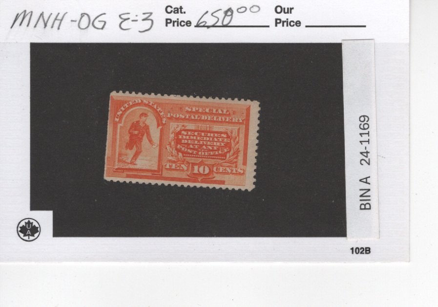 Scott E3  10c  Special Delivery - Brilliant Color -  MNH - OG - Cat Val $650